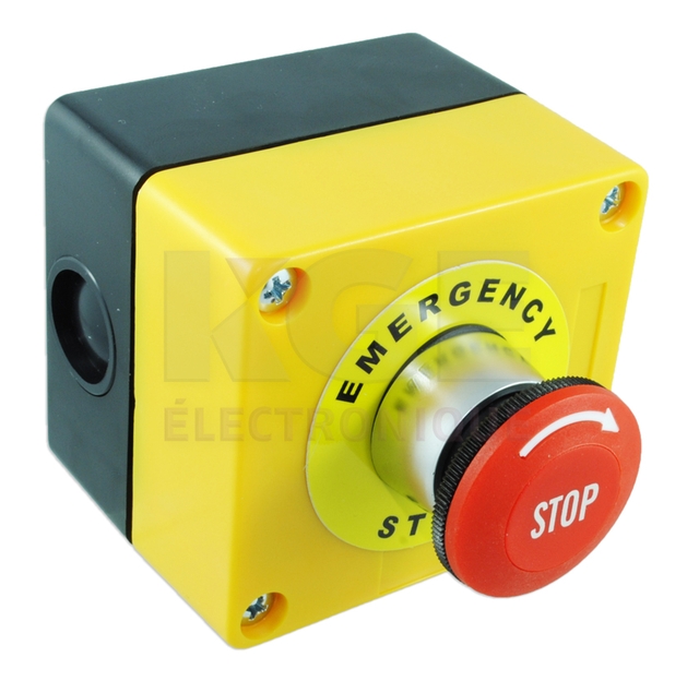 Latching mushroom head pushbutton STOP with enclosures IP65