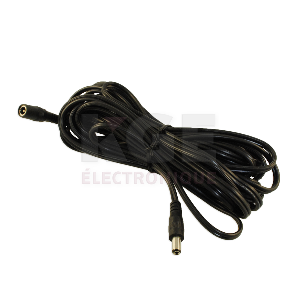Coaxial Power Cable Extension - 2.1 x 5.5mm Plug to Jack, 25ft 18AWG
