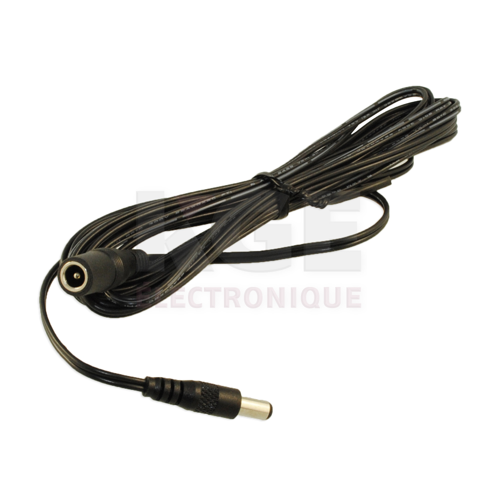 Extension d'Alimentation Coaxiale - Prise 2.1 x 5.5mm, 12', 22AWG