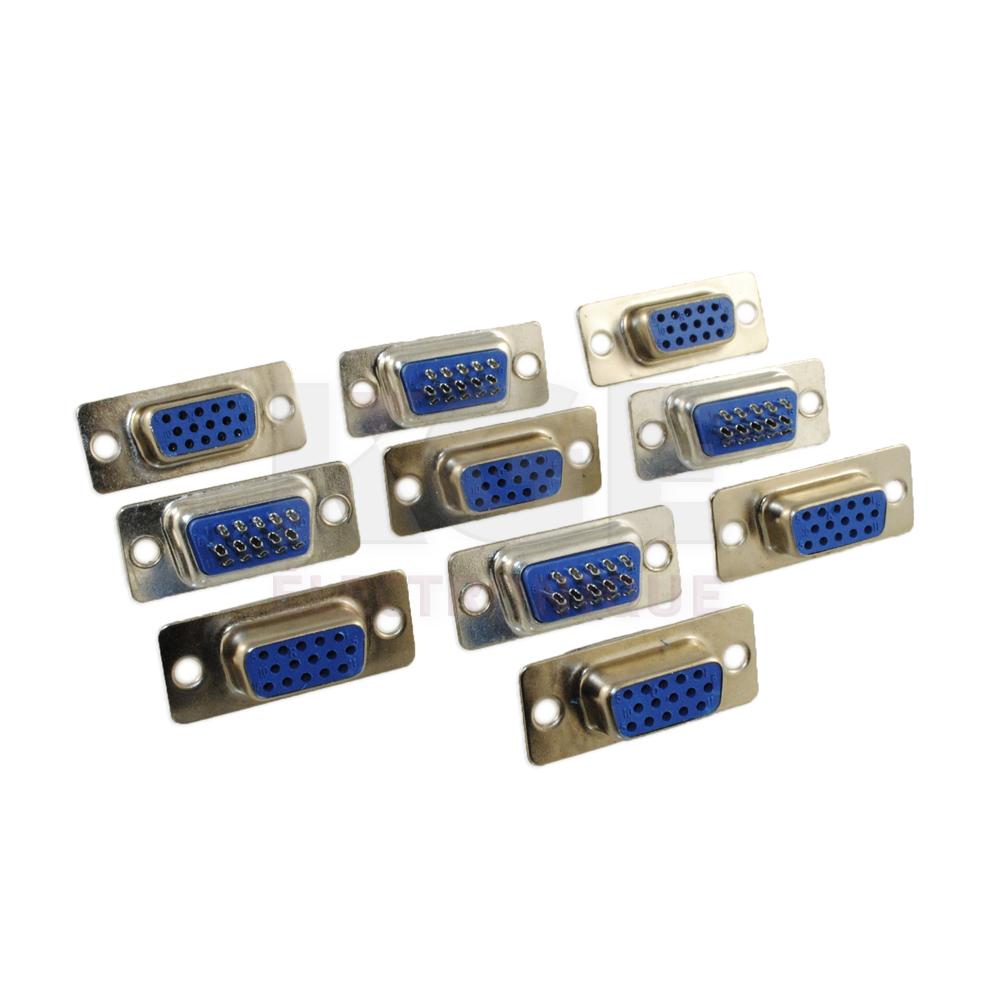 10-Pack Female 15-Pin Solder Type HD D-Sub Connectors