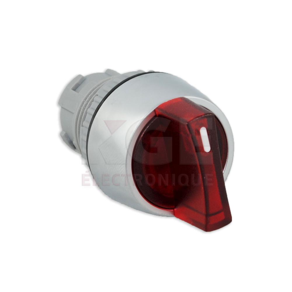 Bouton selecteur rouge éclairé 2 positions IP65 avec trou de montage de 22mm