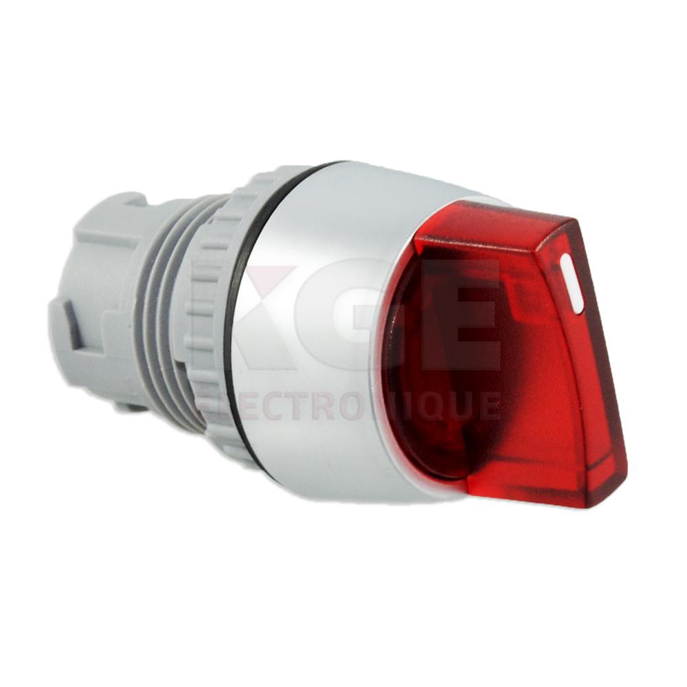 Bouton selecteur rouge éclairé 3 positions IP65 avec trou de montage de 22mm
