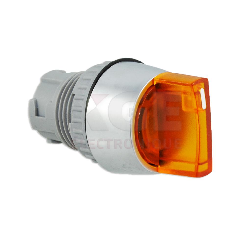 Bouton selecteur orange éclairé 3 positions IP65 avec trou de montage de 22mm