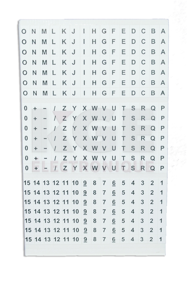 Marquers de fil A-Z, 0-15, +,-,/