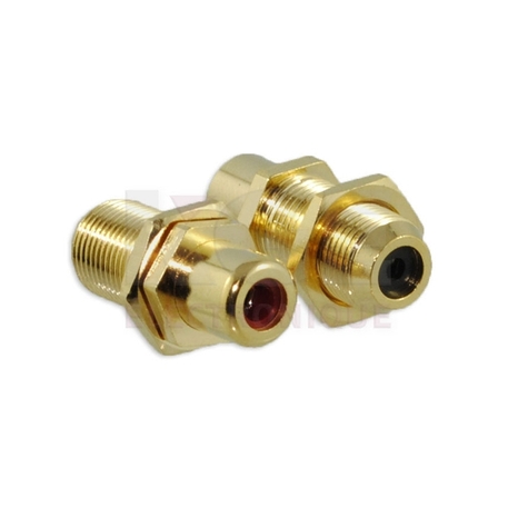RCA female to coaxial F type female adapter panel mount 2 pack