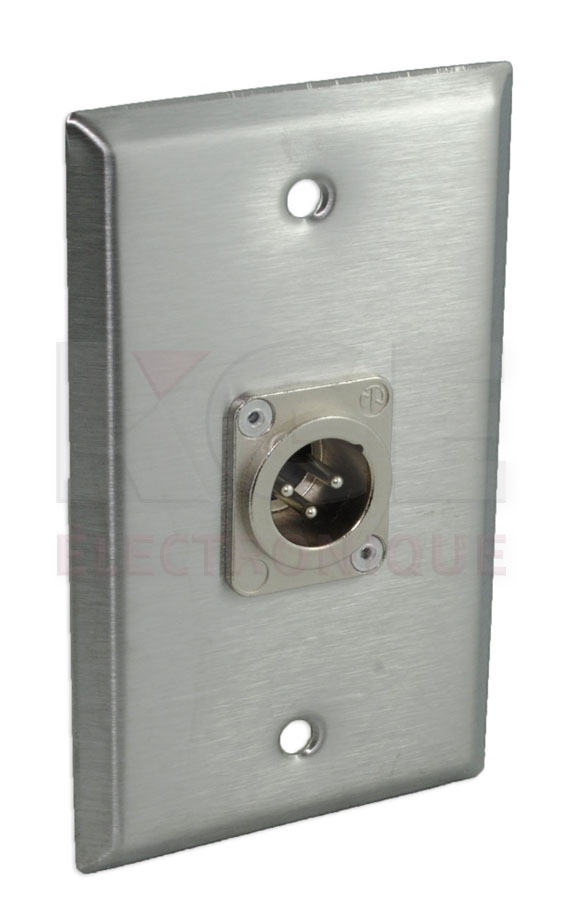 Stainless steel wallplate with 1 x NC3MD-LX XLR 3 pin male connector
