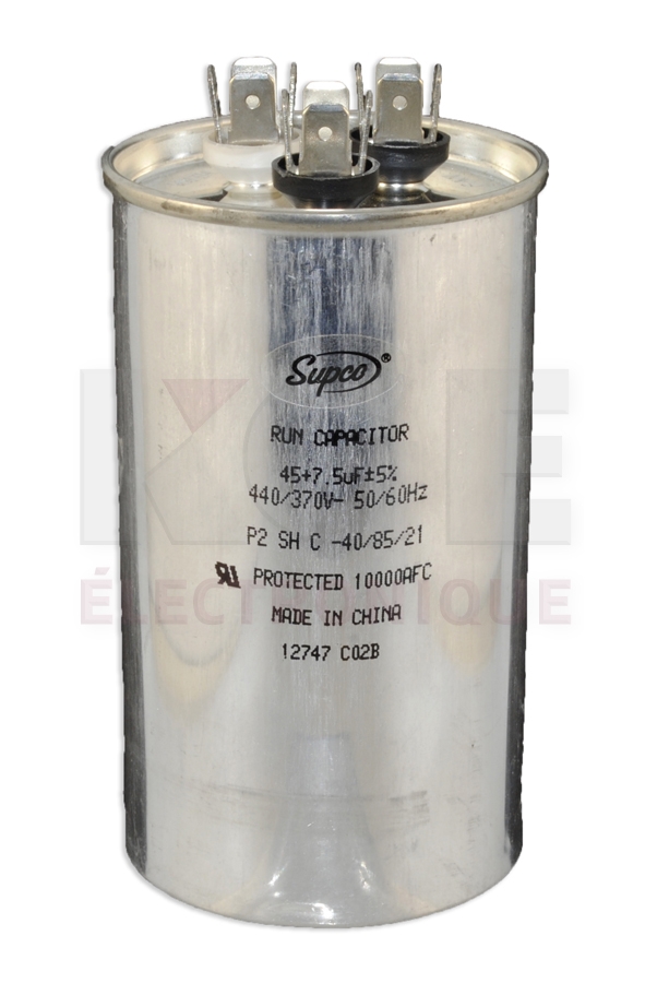 Condensateur rond double de marche 45+7.5 µF +/- 5% 440/370 VAC