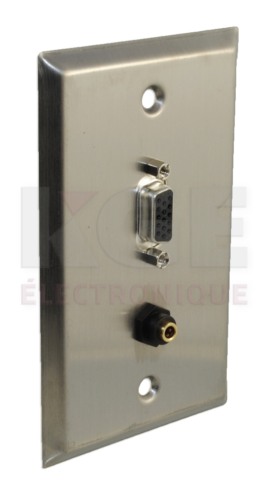 Stainless steel wall plate with 3.5mm stereo and VGA jacks