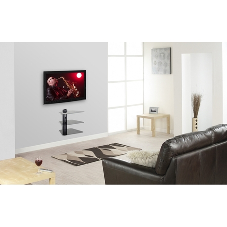 Support mural audio/vidéo 3 tablettes en verre