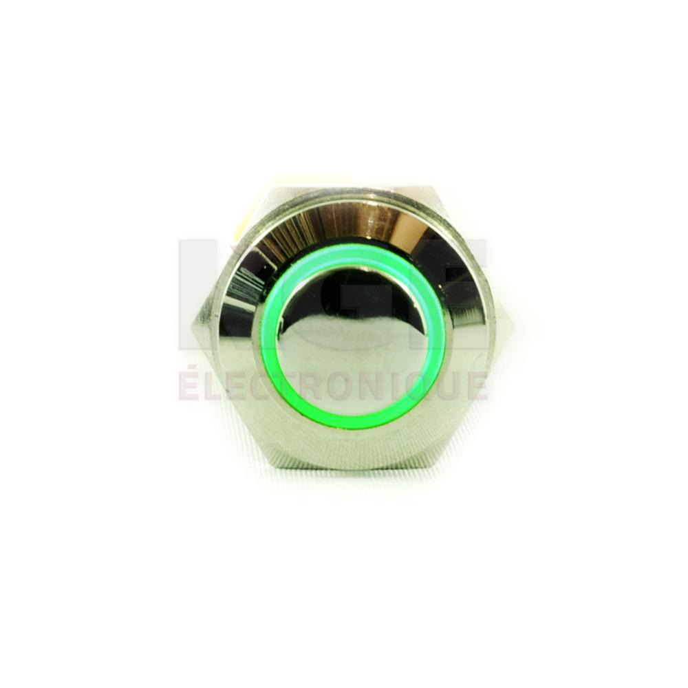 Interrupteur Poussoir ON 12V Illuminé Vert
