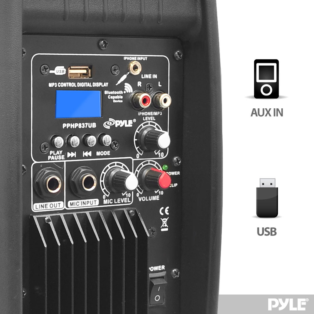 8 600 Watt Bluetooth Powered Speaker System With Usb Flash Reader Aux Mp3 Input And Remote Control Home Auto Kge Electronique