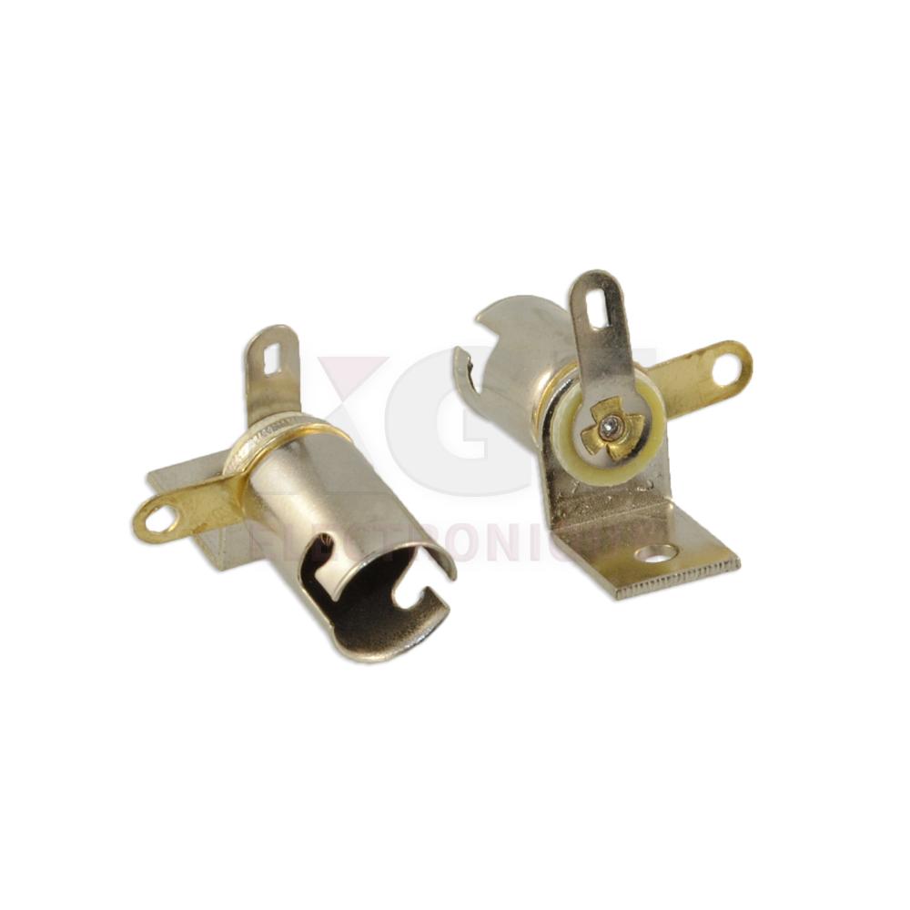 Bayonet E10 (T3 1/4) base socket with right angle mounting tab - 2 pack