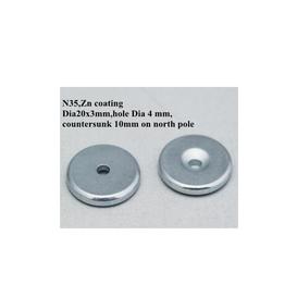 Aimant N35 rond 20 x 3 mm en terre rare avec trou 4mm (chaque)