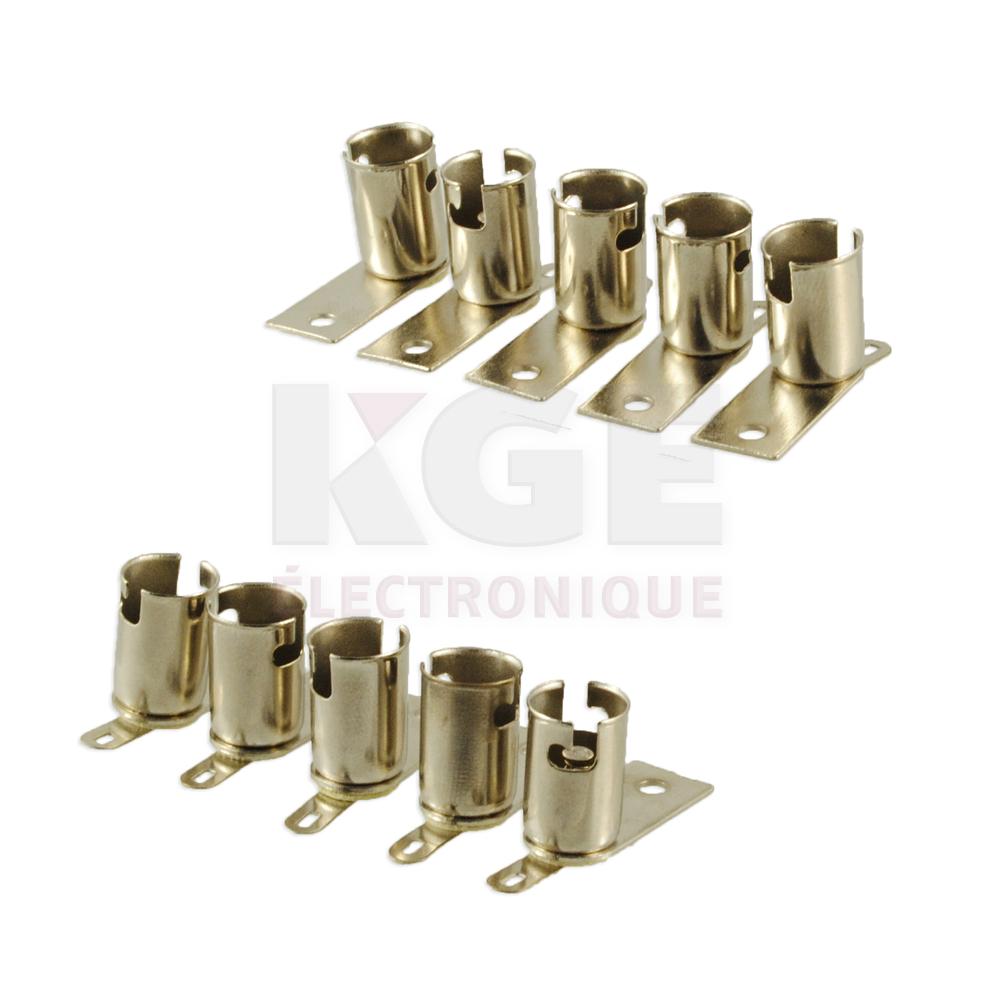 Bayonet E10 (T3 1/4) base socket with straight mounting tab - 10 pack