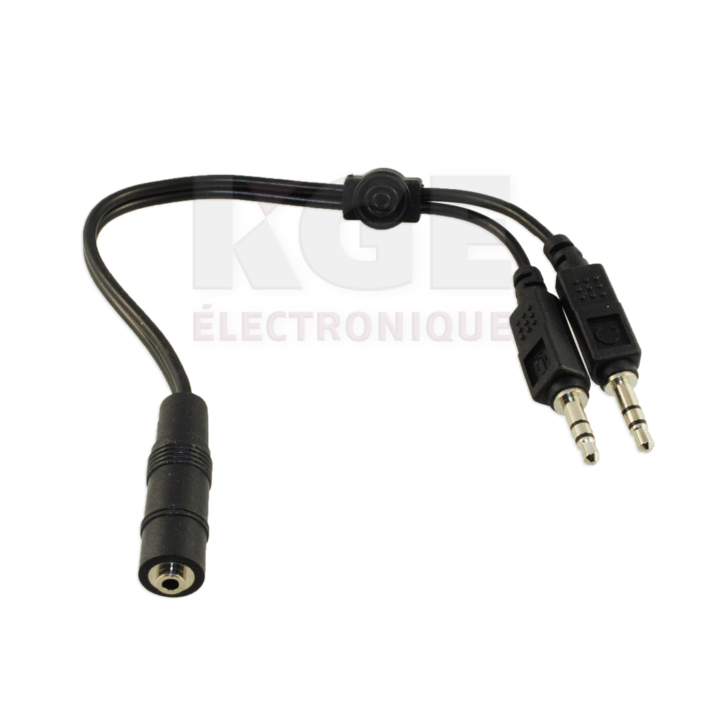 Adaptateur 2.5mm femelle à 2 fiches 3.5mm stereo câble
