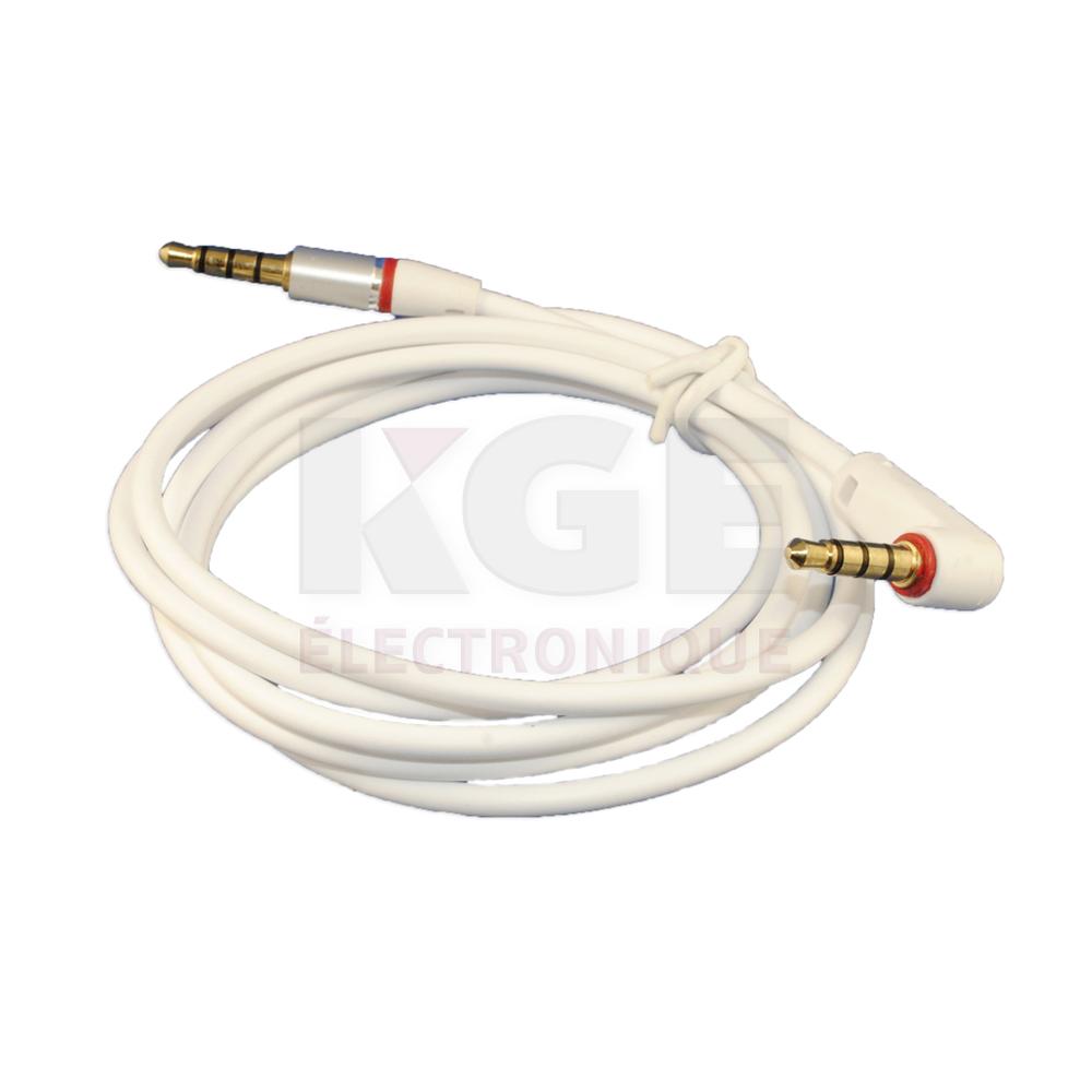 Auxiliary cable 3.5mm jack 4 conductor 90 degrees white
