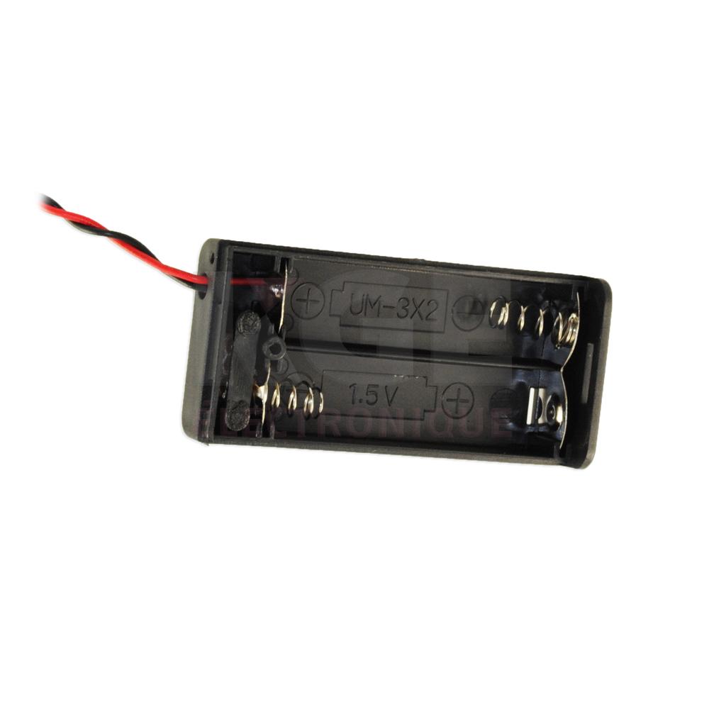 Porte-Batteries pour 2 Batteries AA avec Couvercle, Interrupteur On/Off et Fil 6