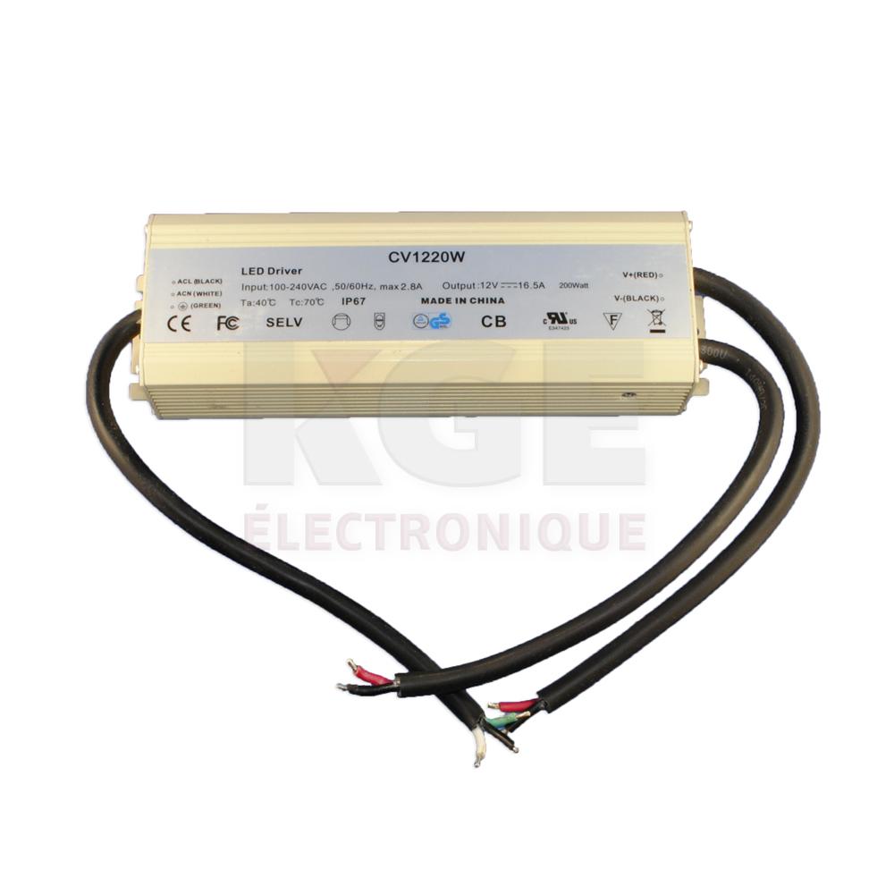Transformateur de courant magnétique dimmable 12VCC 200W pour DELs haute intensité