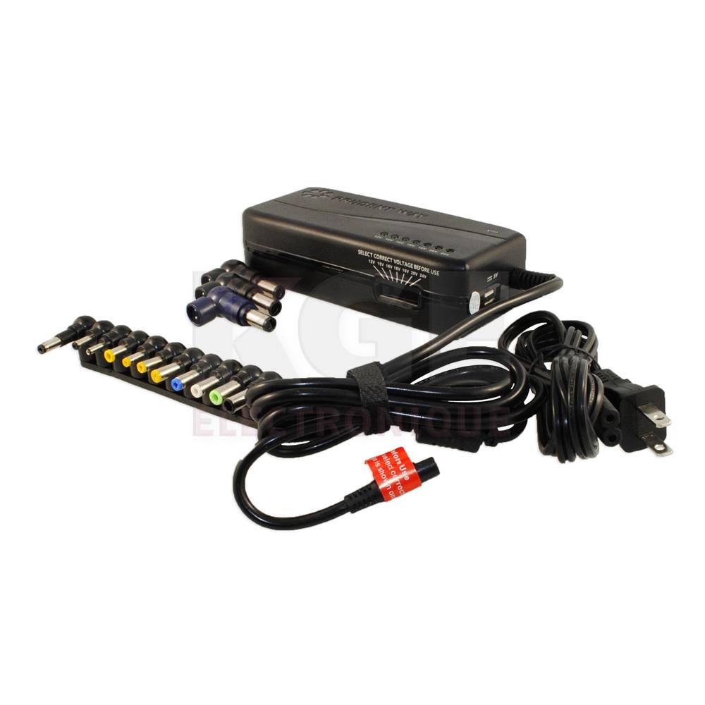 Transformateur universel pour ordinateur portable Ultra Slim 90W avec 13 connecteurs et sortie USB