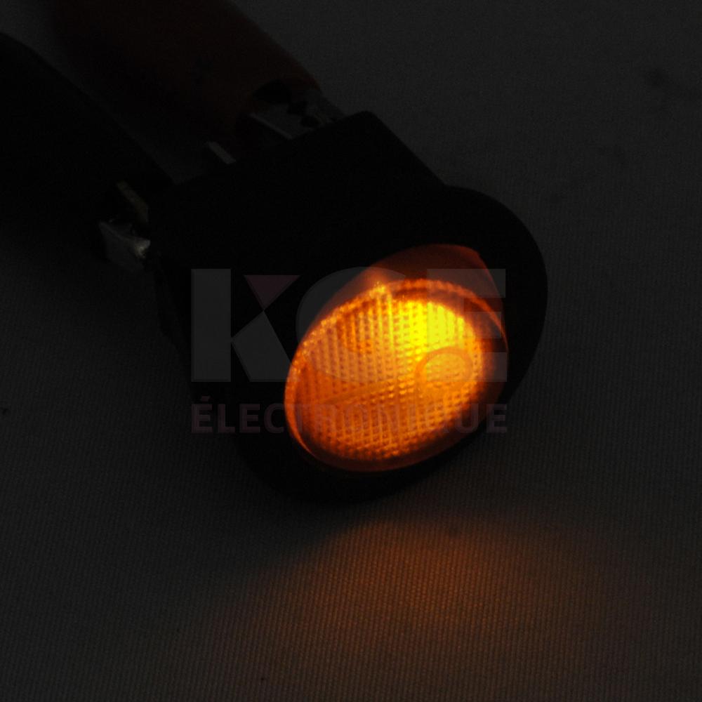 Lighted Snap-In Round SPST DC Amber Rocker Switch ON/OFF