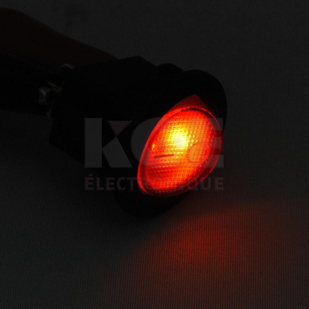 Lighted Snap-In Round SPST DC Red Rocker Switch ON/OFF