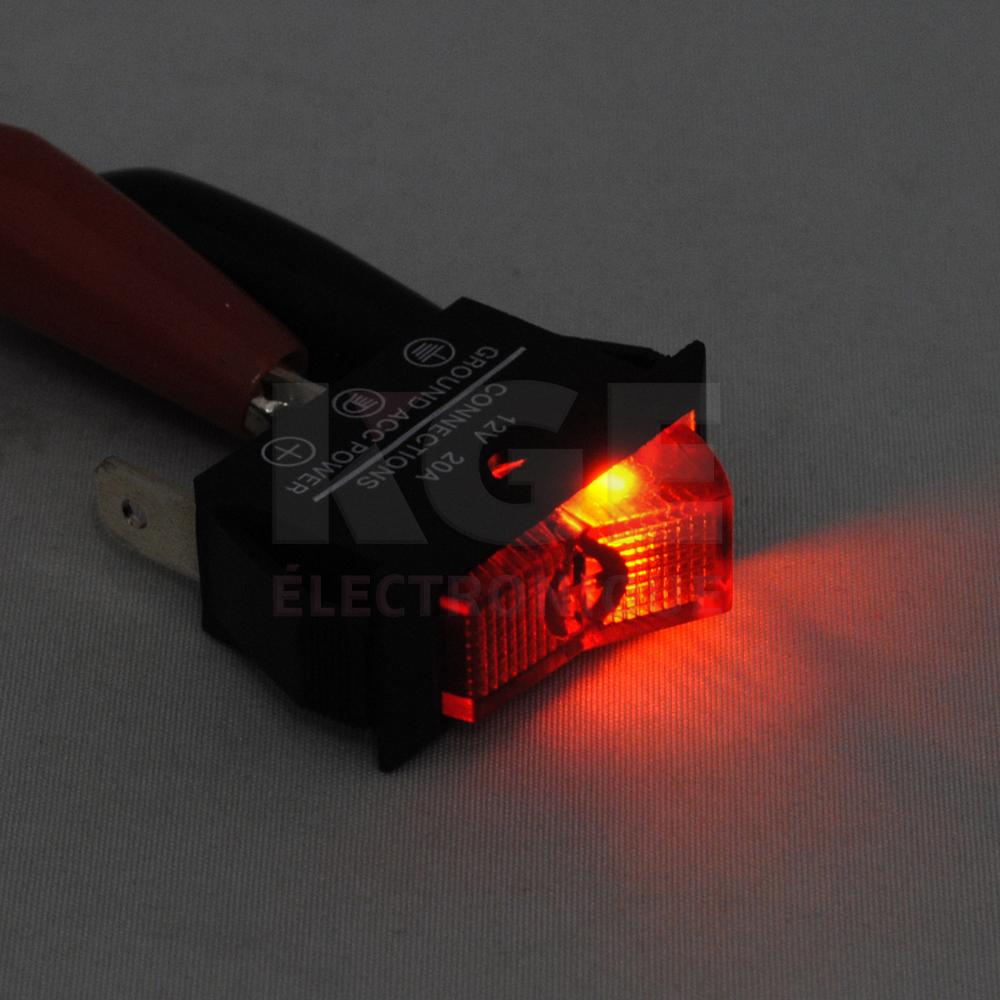 Red SIngle-Pole Illuminated Rocker Switch SPDT with LED 12VDC 20A
