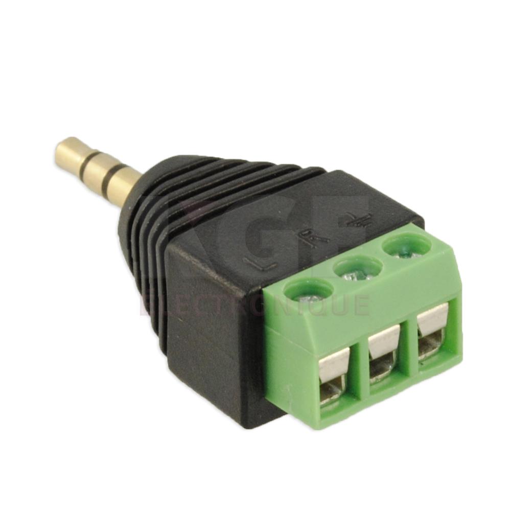 Adaptateur 3.5mm stéréo mâle à bornier à viser 3 broches