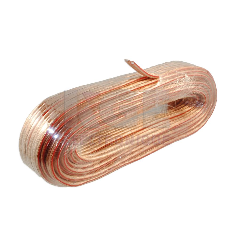 Fil pour haut-parleur transparent polarisé (ligne rouge) 14AWG 50 pieds