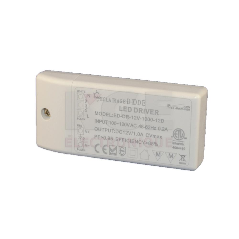Transformateur 12VDC 1A dimable pour DELs