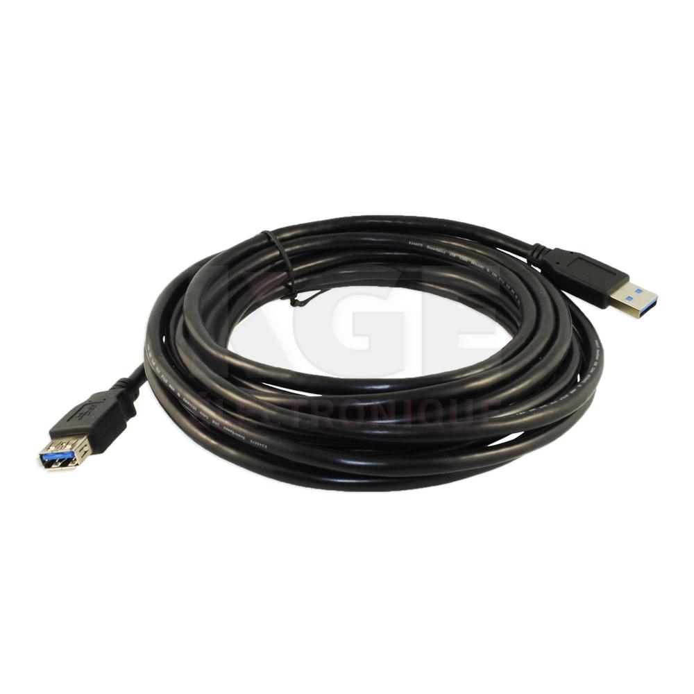 Câble USB 3.0 AA mâle à femelle noir 15 pieds