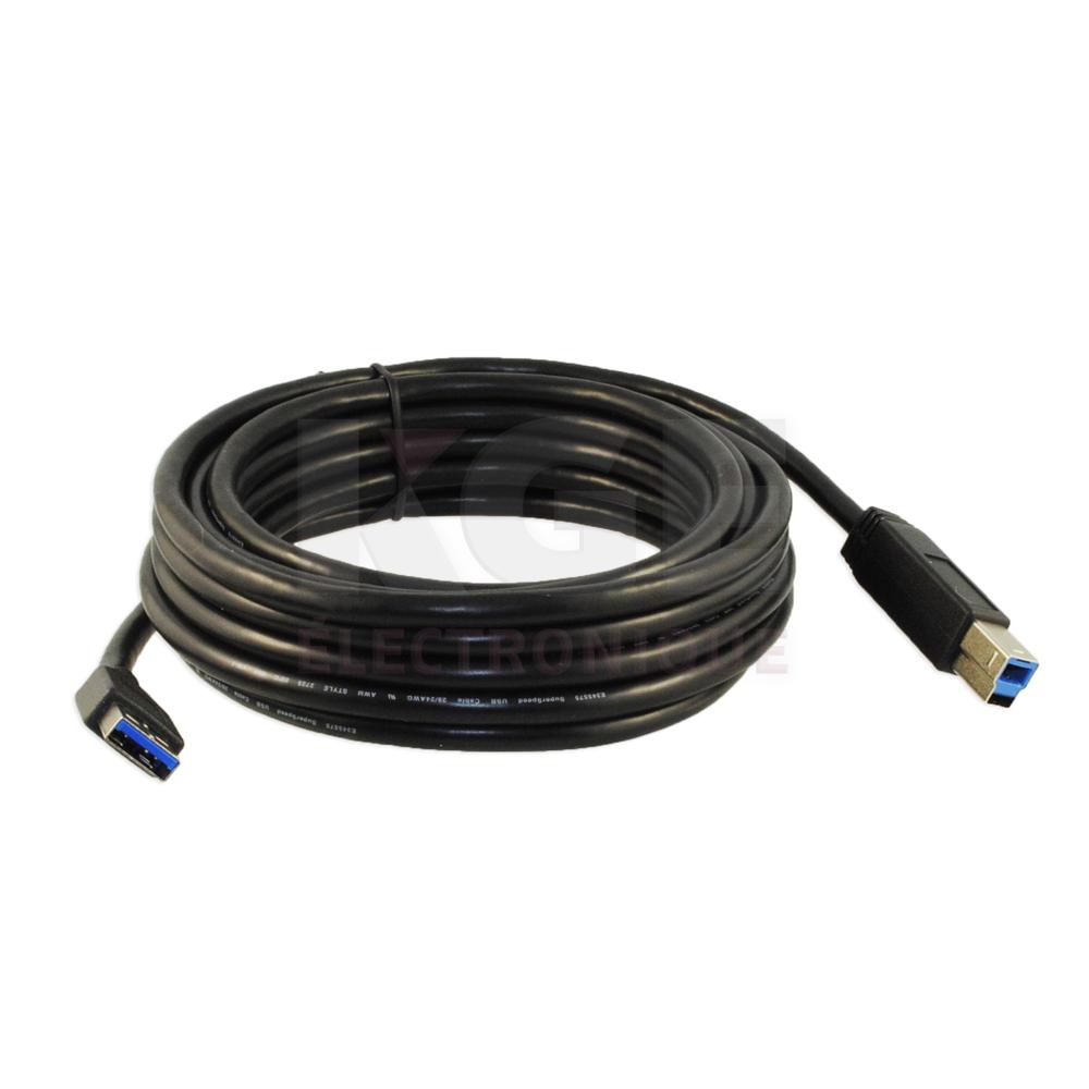 Câble USB 3.0 AB mâle à mâle noir 15 pieds