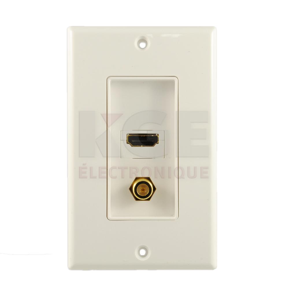Plaque murale en combo HDMI + Coax type F - blanche