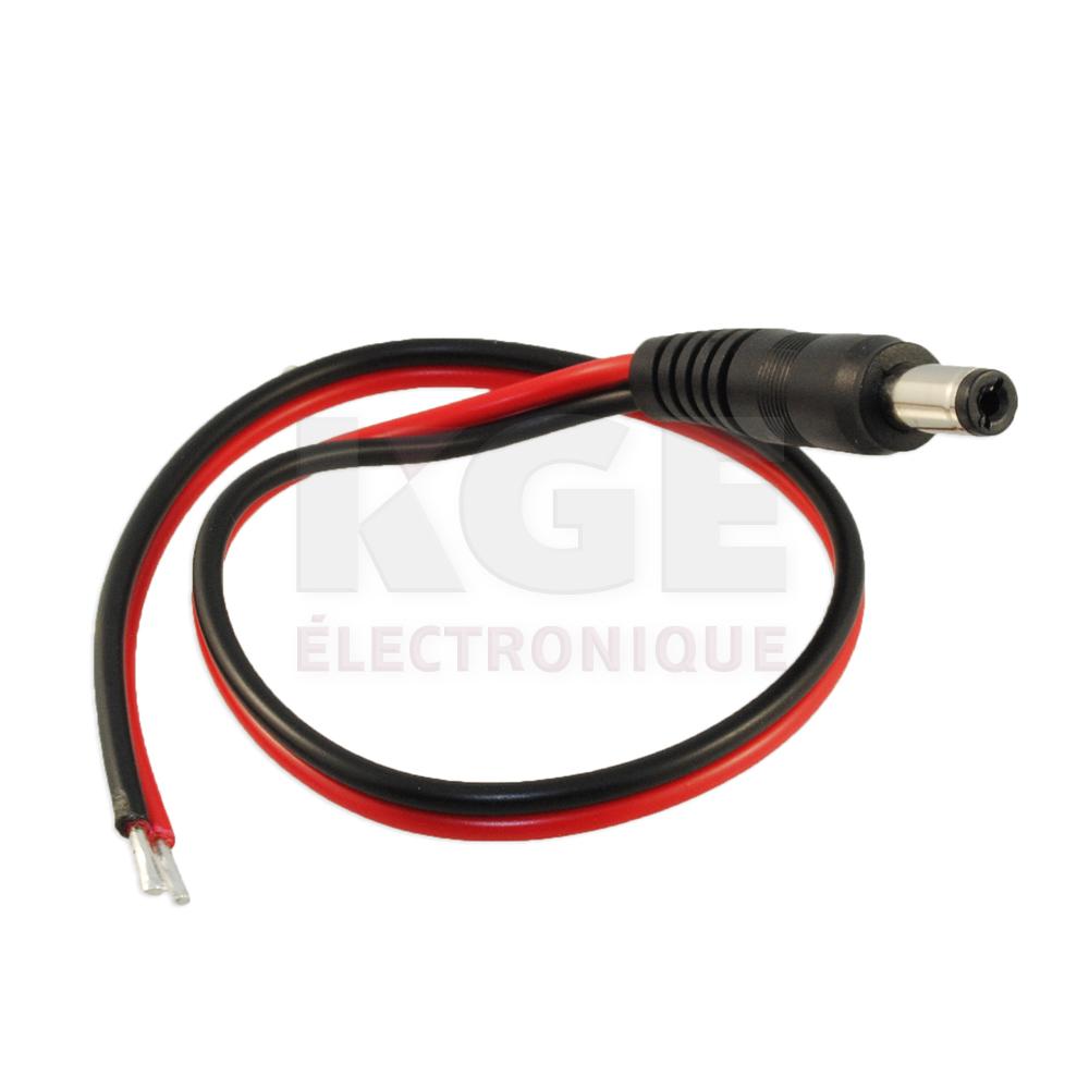 2.1mm DC male with 12" bare lead connection