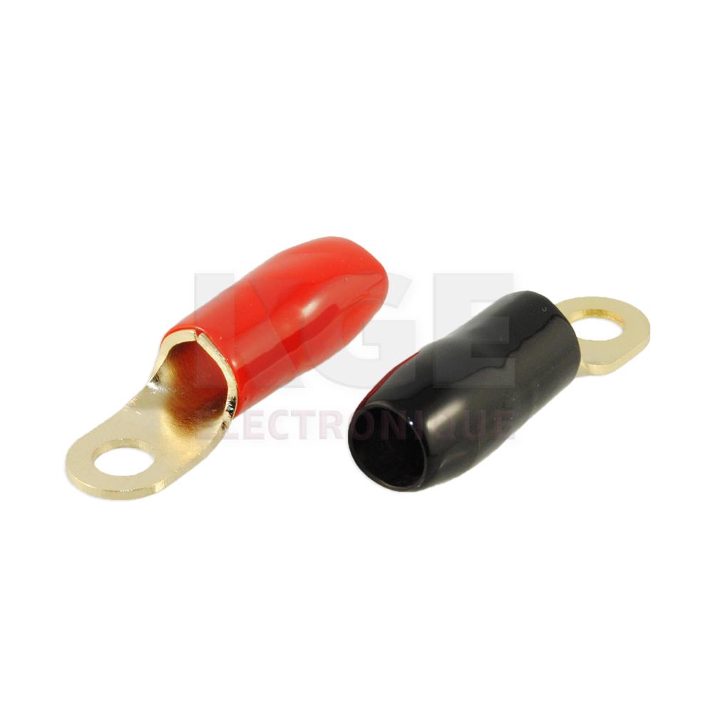 4 AWG ring terminals 6mm red and black gold plated