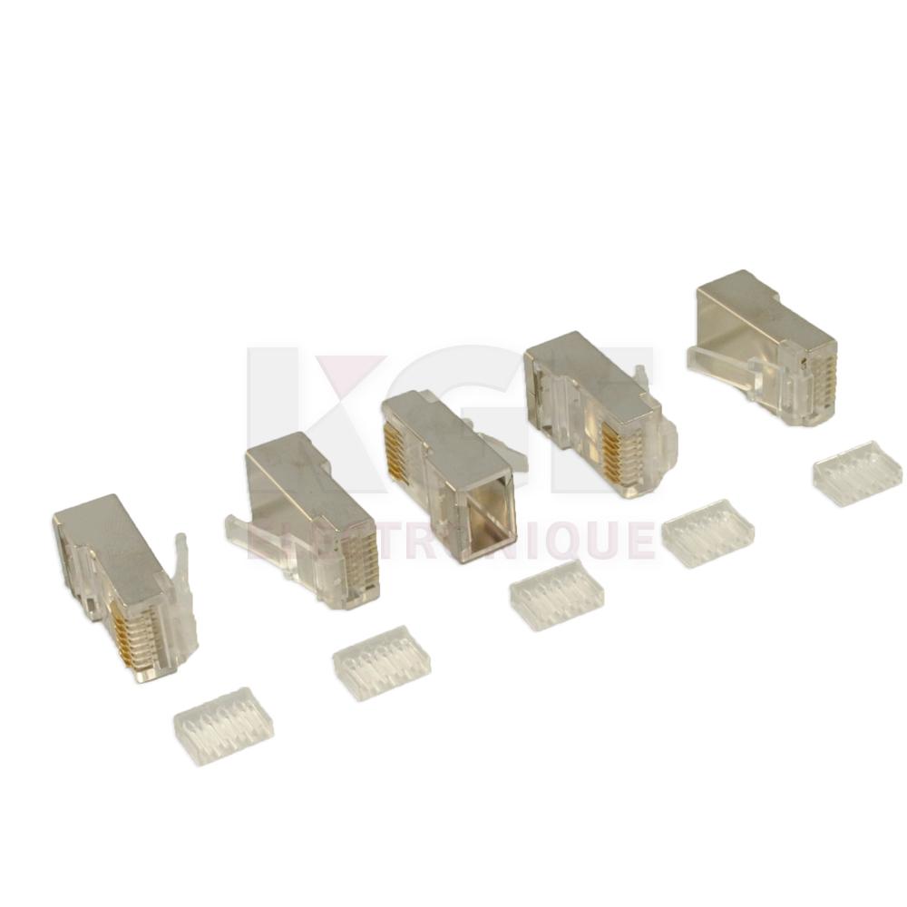 Connecteur RJ45 blindé CAT6 avec guide de fil pour insersion paquet de 5