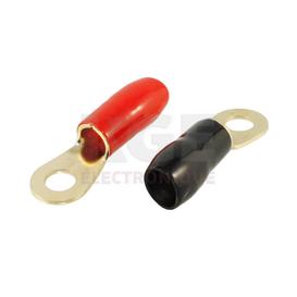 Terminaux 4 AWG anneau 8mm rouge et noir plaqué or