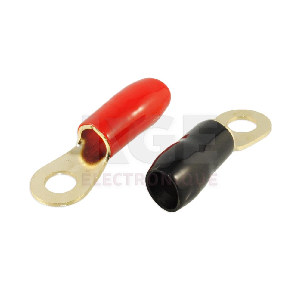 4 AWG ring terminals 8mm red and black gold plated