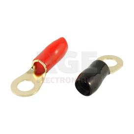 Terminaux 4 AWG anneau 10mm rouge et noir plaqué or