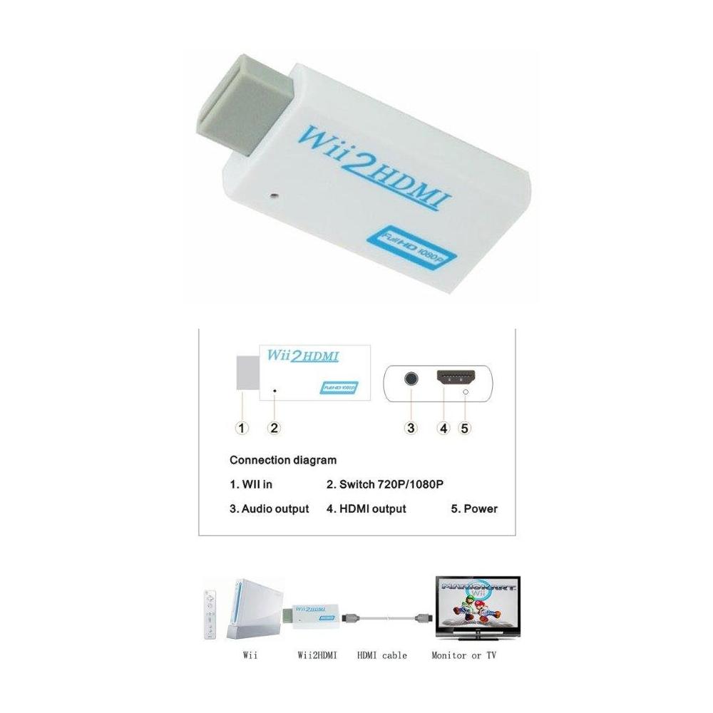 Convertisseur adaptateur vidéo Wii à HDMI HD 1080p 720P avec sortie audio de 3.5mm