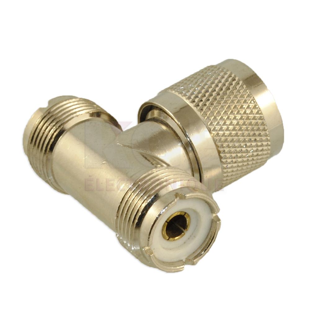 Adaptateur UHF en T 1 Mâle à 2 Femelles