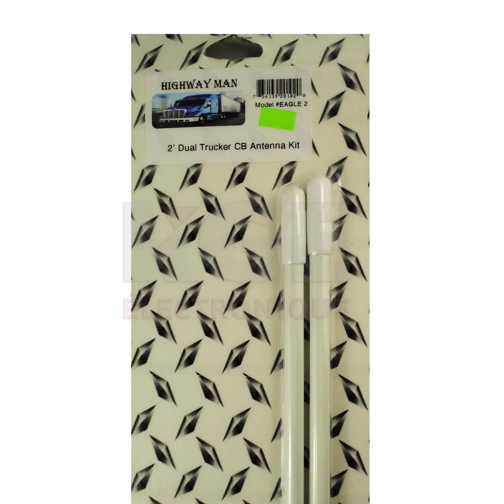 White 2ft Twin Magnetic CB Antenna