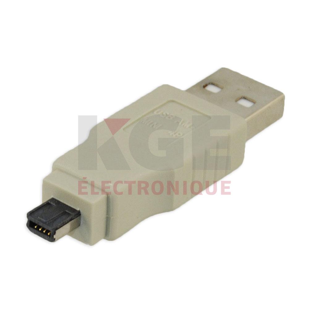 Adaptateur USB A Mâle à Mini USB 4 Broches Mâle