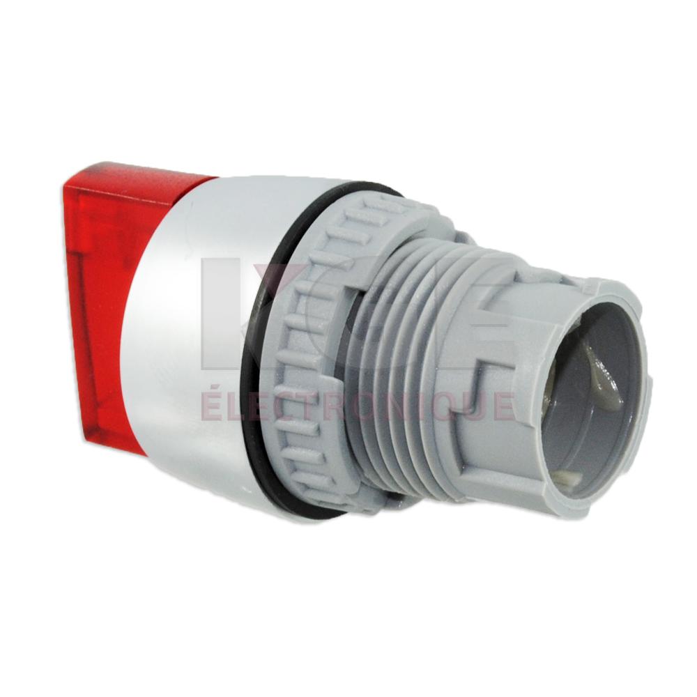Bouton selecteur rouge éclairé 3 positions IP65 avec trou de montage de 22mm