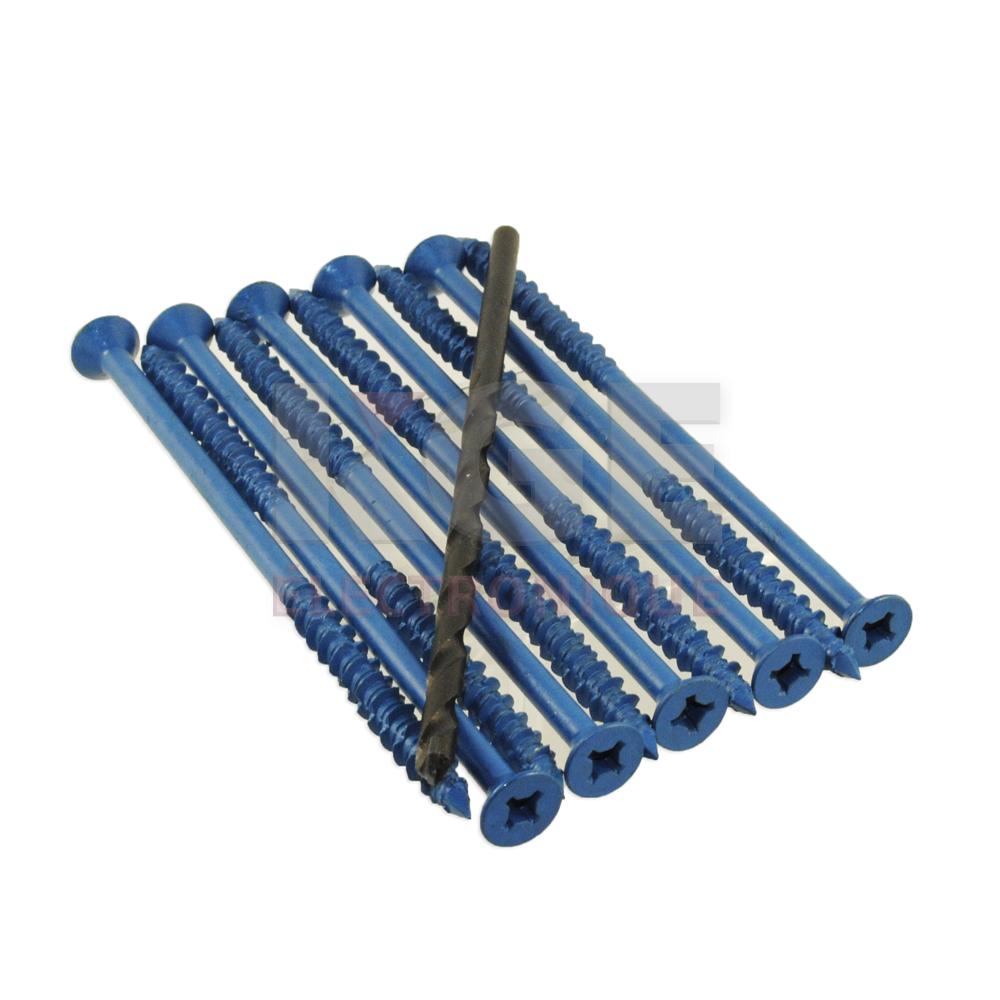 Vis à béton plat avec tête Phillips 3/16" x 4" de taille paquet de 10 + mèche