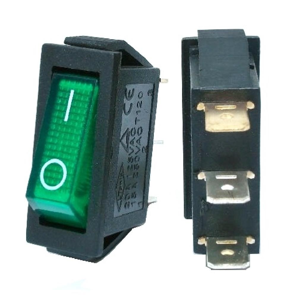 Rocker Switch SPST 16A 120V On-Off - Green