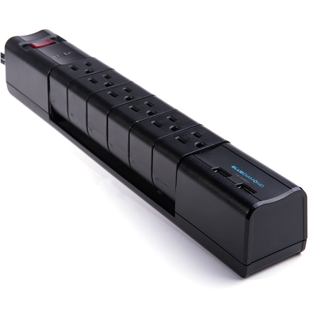 Rallonge Multi-prises de 6' avec 2 ports USB et Protection contre la Surtension 1080 joules