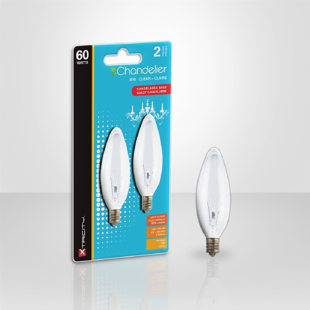 Paquet de 2 Ampoules Chandelier B10 60W 130V Blanc Doux