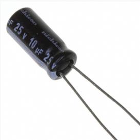 Capacitor 10µF (10uF) 25V Aluminum 1000 Hrs @ 105°C