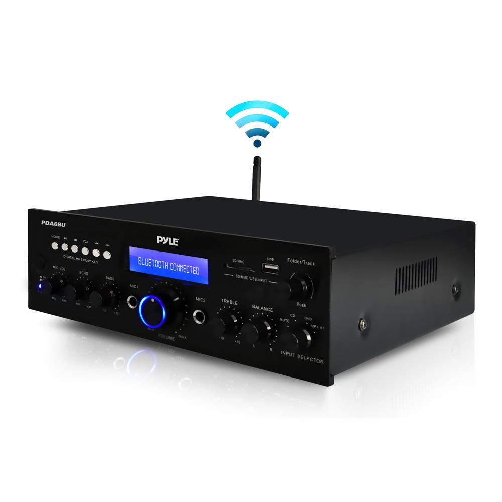 Amplificateur Stéréo Bluetooth, Lecteur Carte SD, Radio FM, Port USB AUX  (3.5mm) Affichage LCD Digital, Entrée Microphone, 200W