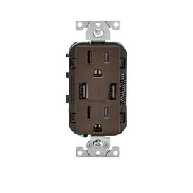 Prise Double avec 2 Ports USB 15A 125V - Marron